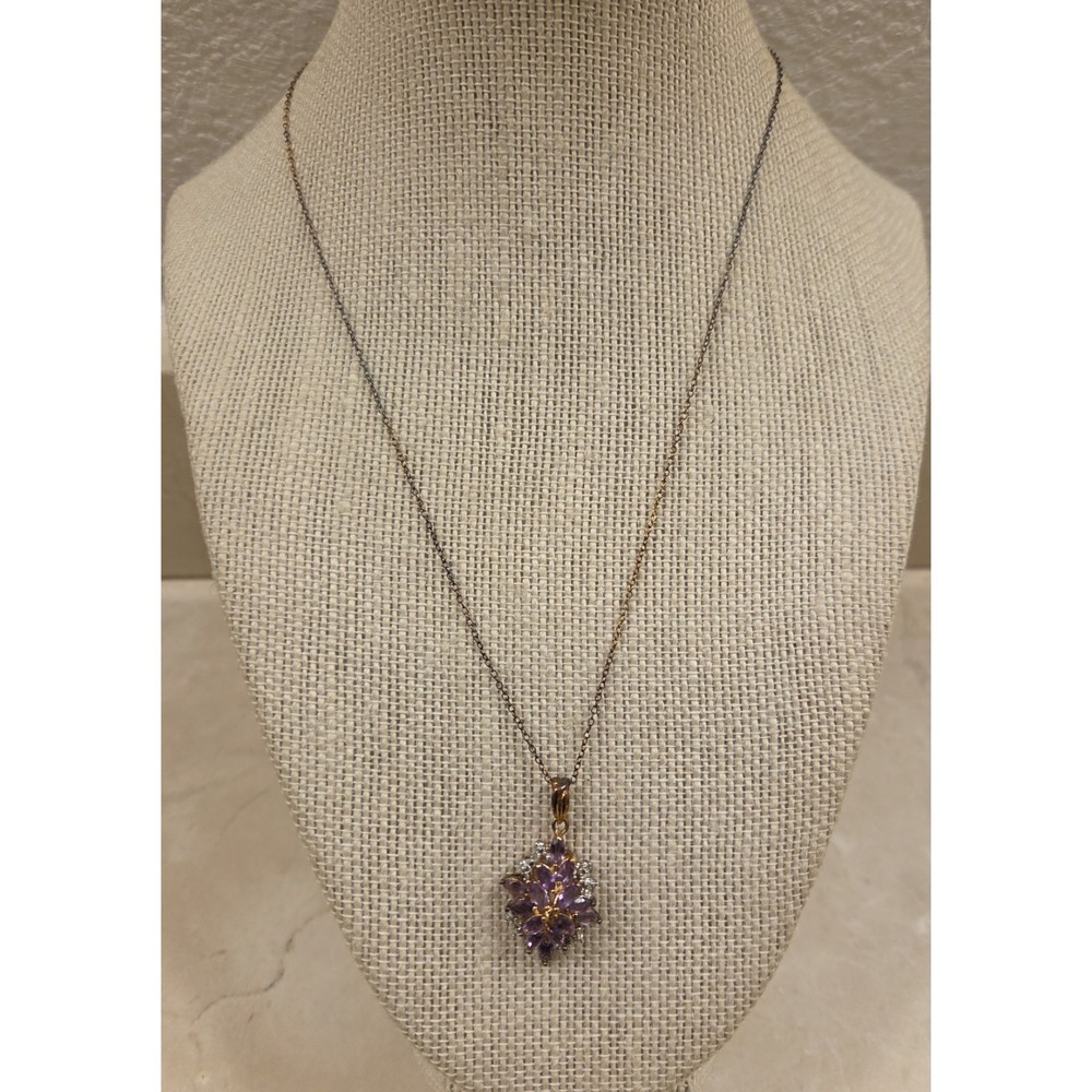 18k Gold Over Sterling Silver Genuine Amethyst & Diamond 18"
